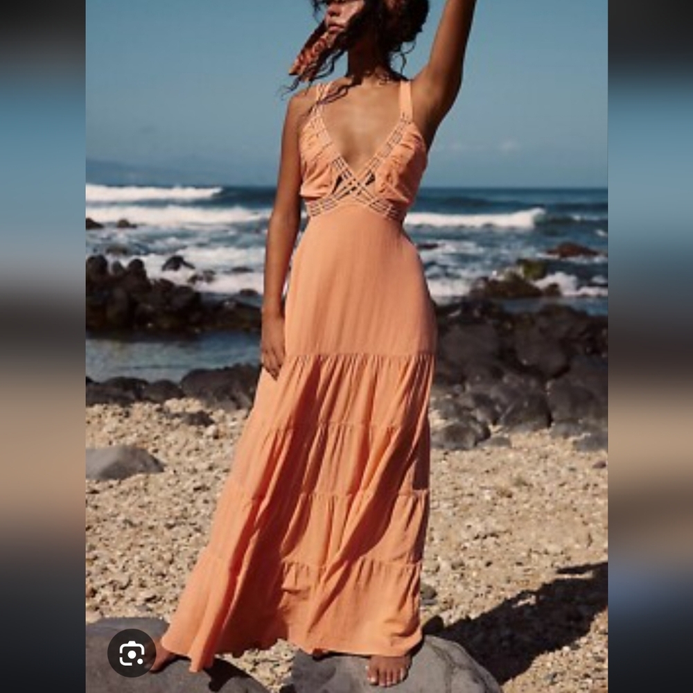 New-Free People Auuralie Orange Backless Maxi Dress